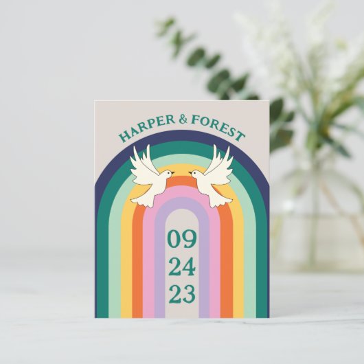 Budget Retro 70s Arch Rainbow Uitnodiging (Staand voorkant)