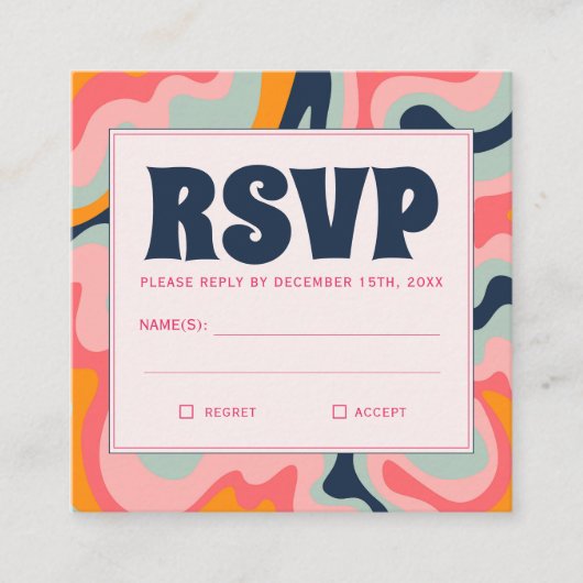 Budget Retro 70s Pastel Roze Blauw Groovy RSVP Informatiekaartje (Voorkant)