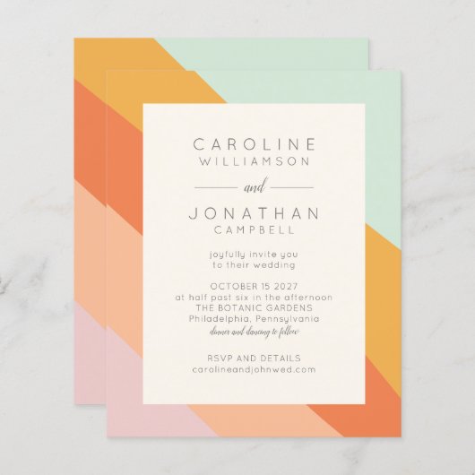 Budget Retro Abstracte Stripes Chic Wedding Invite (Voorkant / Achterkant)