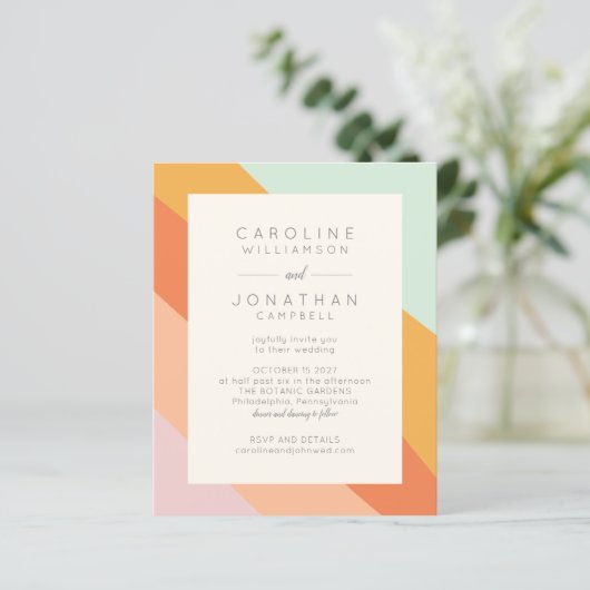 Budget Retro Abstracte Stripes Chic Wedding Invite (Staand voorkant)