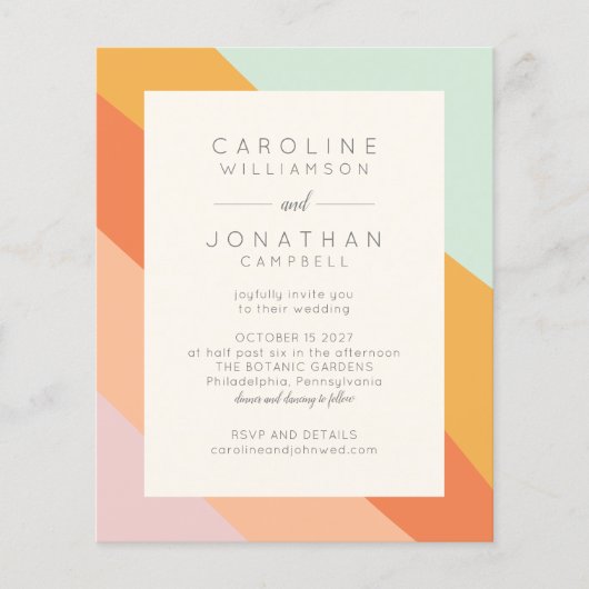 Budget Retro Abstracte Stripes Chic Wedding Invite (Voorkant)