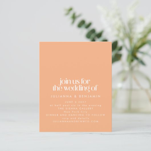 Budget Retro Aesthetic Chic Peach Wedding Invite (Staand voorkant)