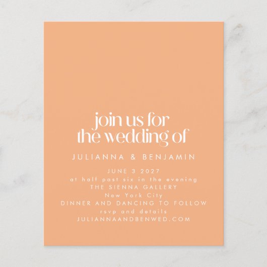 Budget Retro Aesthetic Chic Peach Wedding Invite (Voorkant)