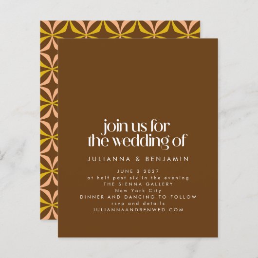 Budget Retro Aesthetic Trendy Brown Wedding Invite (Voorkant / Achterkant)