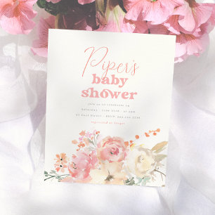 Budget Retro Bloem Meisje Baby Shower Uitnodiging