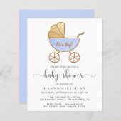 Budget Retro Blue Carriage Baby Boy Shower Invite (Voorkant / Achterkant)