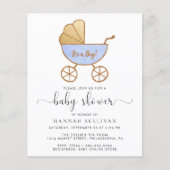 Budget Retro Blue Carriage Baby Boy Shower Invite (Voorkant)