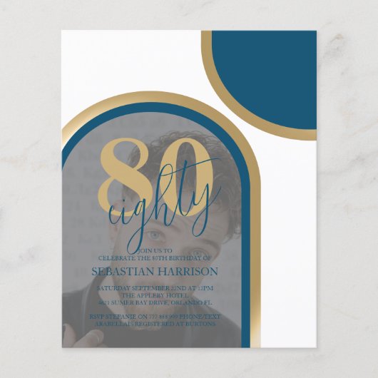 Budget Retro Blue en Gold Photo Birthday (Voorkant)