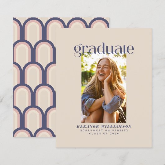 Budget Retro Blush Foto Afstudeer Uitnodiging (Voorkant / Achterkant)