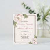 Budget Retro Blush Peony Bloemen Huwelijksuitnodig (Staand voorkant)