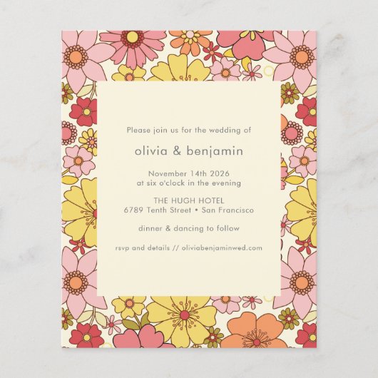Budget Retro Boho Pink Yellow Floral Wedding (Voorkant)