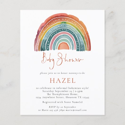 Budget Retro Boho Rainbow Bohemian Baby shower (Voorkant)