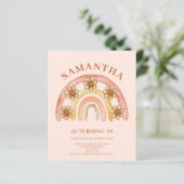 Budget Retro Boho Regenboog 10e Verjaardag Uitnodi (Staand voorkant)