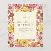 Budget Retro Boho Roze Bloemen Verjaardag Uitnodig (Voorkant)