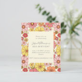 Budget Retro Boho Roze Bloemige Verjaardagsuitnodi (Staand voorkant)
