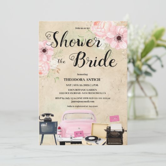 Budget Retro Bruiloftsshower Uitnodiging (Staand voorkant)
