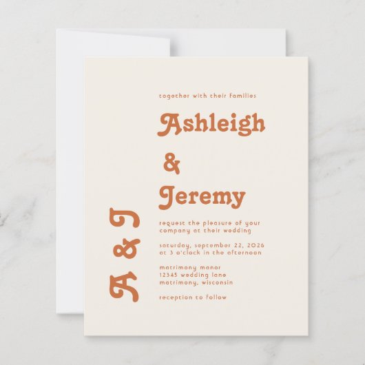 Budget Retro Burnt Oranje Minimal Wedding Invite (Voorkant)