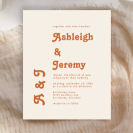 Budget Retro Burnt Oranje Minimal Wedding Invite
