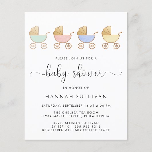 Budget Retro Carriges Baby shower Invitation (Voorkant)