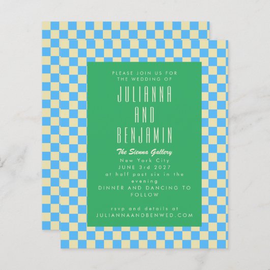 Budget Retro Checkerboard Blue Green Wedding (Voorkant / Achterkant)