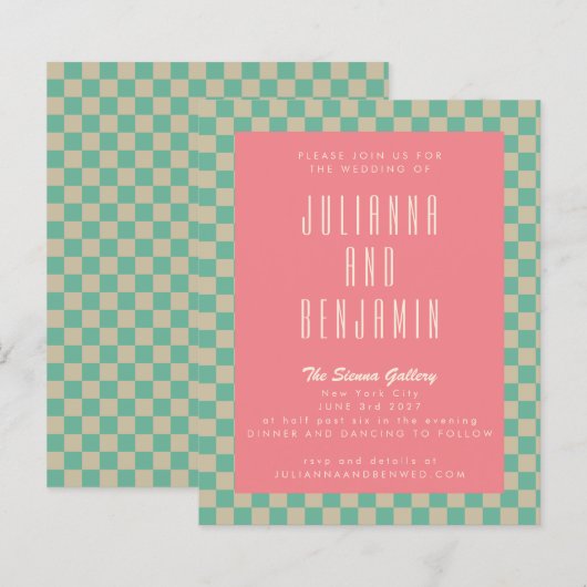 Budget Retro Checkerboard Mint Pink Weddenschap (Voorkant / Achterkant)