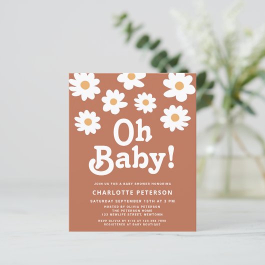 Budget Retro Daisy Baby shower Invitation (Staand voorkant)