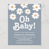 Budget Retro Daisy Blue Baby shower Invitation (Voorkant)