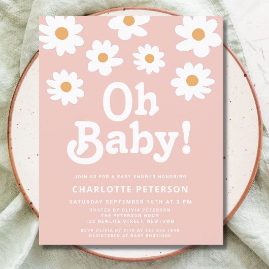 Budget Retro Daisy Roze Baby shower Invitation