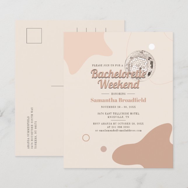 Budget Retro Disco Bruidsweekend Uitnodiging (Voorkant / Achterkant)