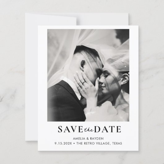 BUDGET Retro Elegant Photo Wedding Save the date (Voorkant)