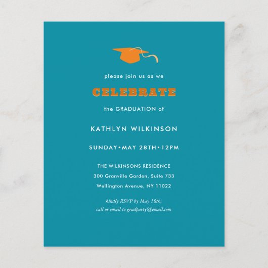 BUDGET Retro Floral Wreatal Afstuderen Invitation (Achterkant)