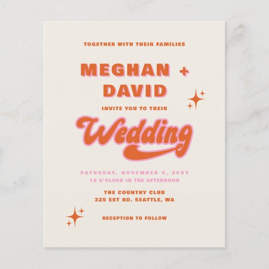 Budget Retro Groovy 70s Cute Wedding Invitations (Voorkant)