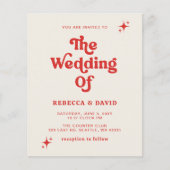 Budget Retro Groovy 70s Ivoor Rood Bruiloft Uitnod (Voorkant)