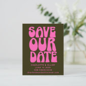 Budget Retro Groovy 70s Roze Groen Bewaar de Datum (Staand voorkant)