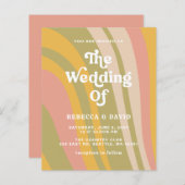 Budget Retro Groovy 70s Roze Groen Bruiloft Uitnod (Voorkant / Achterkant)