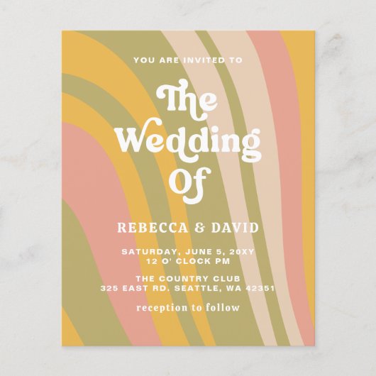 Budget Retro Groovy 70s Roze Groen Bruiloft Uitnod (Voorkant)