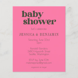 Budget Retro Groovy Roze Groen Baby shower Uitnodi