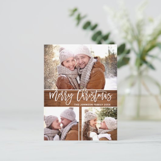 Budget Retro Kerst Rustieke FOTO Wenskaart Briefkaart (Staand voorkant)