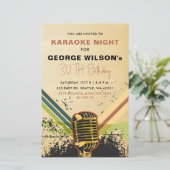 Budget Retro Microphone Karaoke Party Uitnodiging (Staand voorkant)