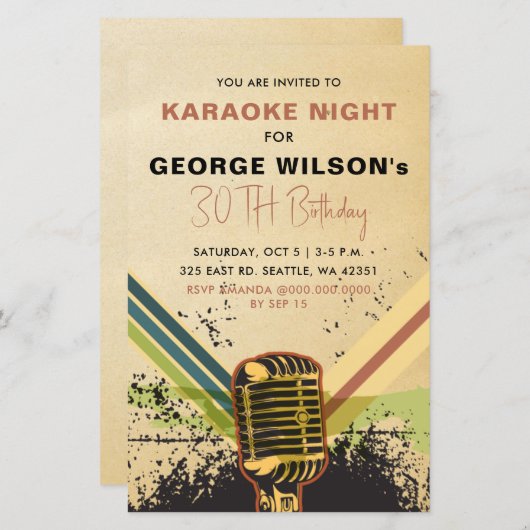 Budget Retro Microphone Karaoke Party Uitnodiging (Voorkant / Achterkant)
