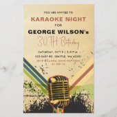 Budget Retro Microphone Karaoke Party Uitnodiging (Voorkant)