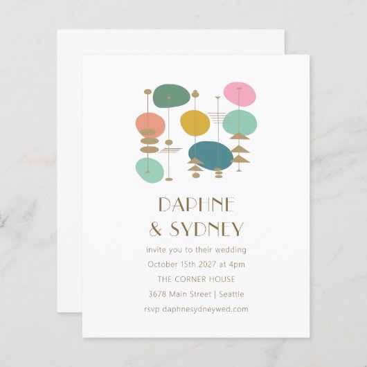 Budget Retro Mid Century Moderne bruiloft uitnodig (Voorkant / Achterkant)