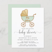 Budget Retro Mint Carriage Baby shower uitnodigen (Voorkant / Achterkant)
