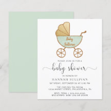 Budget Retro Mint Carriage Baby shower uitnodigen