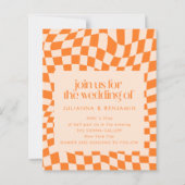 Budget Retro Orange Check Wedding QR Code Invite (Voorkant)