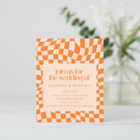 Budget Retro Oranje Geruite Trouw QR Code Uitnodig