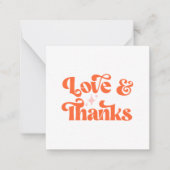 Budget Retro Oranje Liefde en Bedankt bruiloft Notitiekaartje (Voorkant)