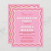 Budget Retro Pink Red Photo Afstuderen Uitnodiging (Voorkant / Achterkant)