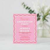 Budget Retro Pink Red Photo Afstuderen Uitnodiging (Staand voorkant)