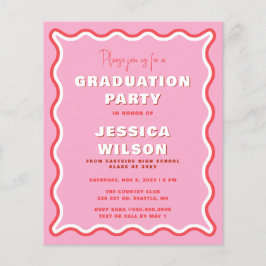 Budget Retro Pink Red Photo Afstuderen Uitnodiging